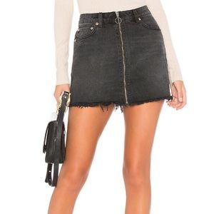 Free People Mini Zip It Up Denim Skirt Black Wash